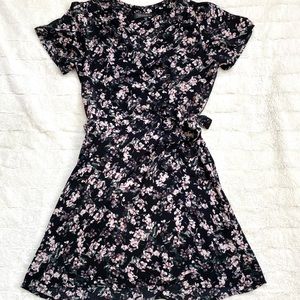 Dynamite Purple/Black Floral Wrap Mini Dress